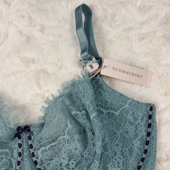Victoria Secret Bra Push Up Sea Green Lace Ribbon Trim Dream Angels SZ.38DD New - Picture 5 of 8